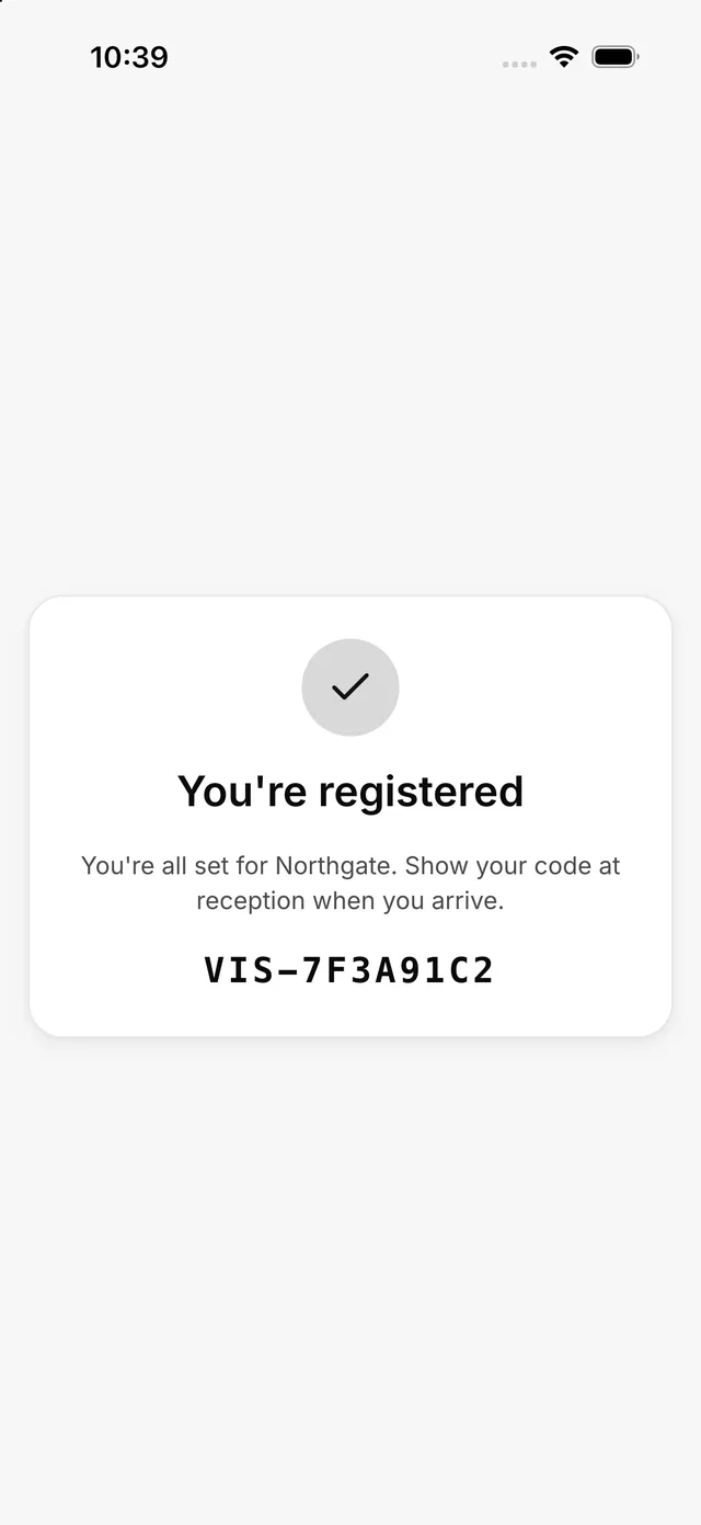 A guest's registration confirmation on their phone